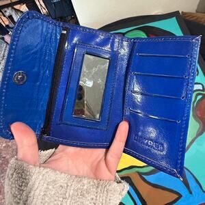 Trifold Faux Leather Blue Wallet with Mirror Classic Nautical Preppy